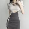 Hollow waist sexy dress high-end fake two-piece contrasting color hip skirt sweet hottie strap splicing short skirt