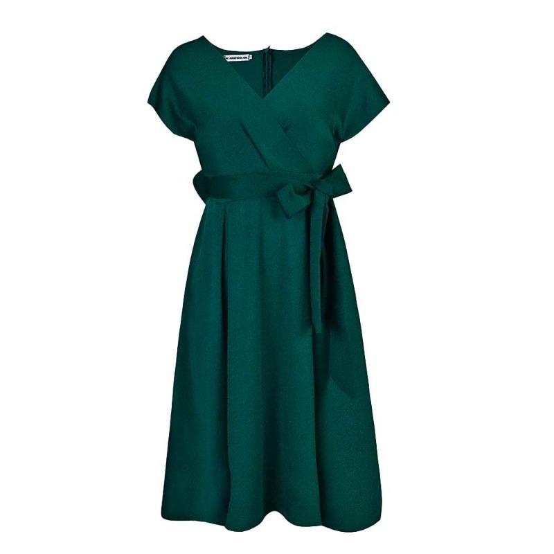Summer V-neck solid color waist bow strap big swing dress dress dress