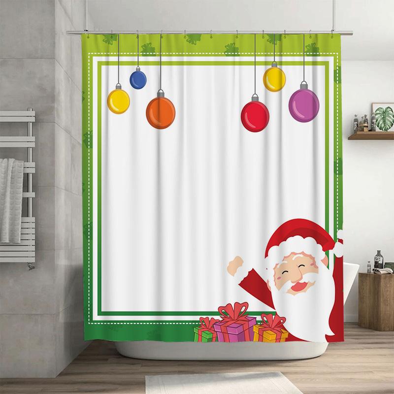 

Tu Santa Claus Christmas Shower Curtain Waterproof Festive Holiday Bathroom Decor Red Green Pattern Holiday Gift Xmas Home Texti W60H190(CM)-1 Pcs