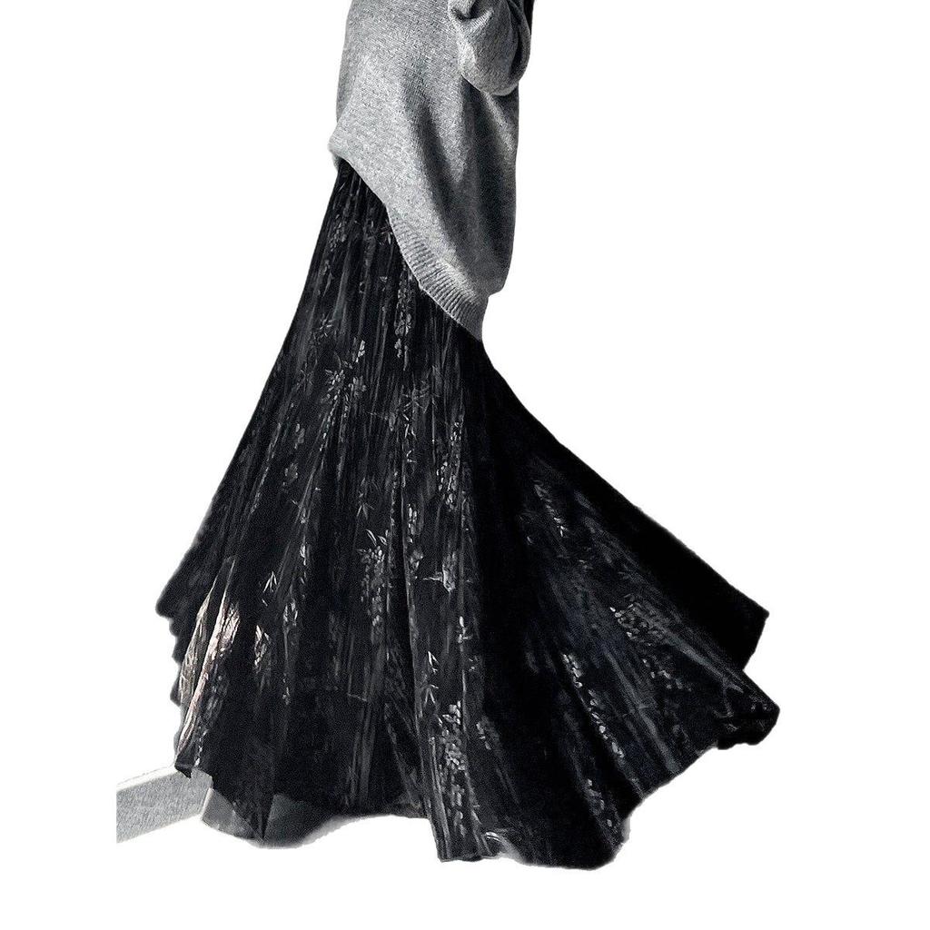 Velvet High Waist Fishtail Skirt - Chinese Style, Long Flare, Autumn/Winter Collection for Women