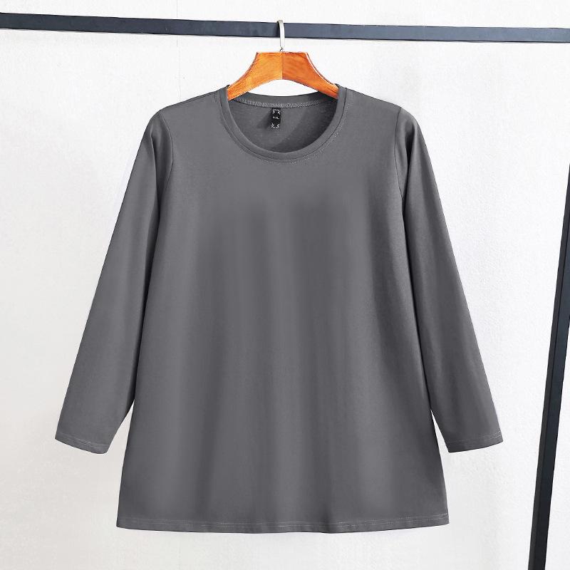 

Женская футболка с длинным рукавом из чистого хлопка большого размера - Свободный крой, Приталенный базовый топ для весны и осени (24289T) 4XL (160-190 lbs)