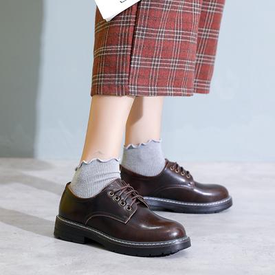 Japonské kožené boty Dámské britské stylové nové černé a kulaté retro studentské ploché lodičky JK