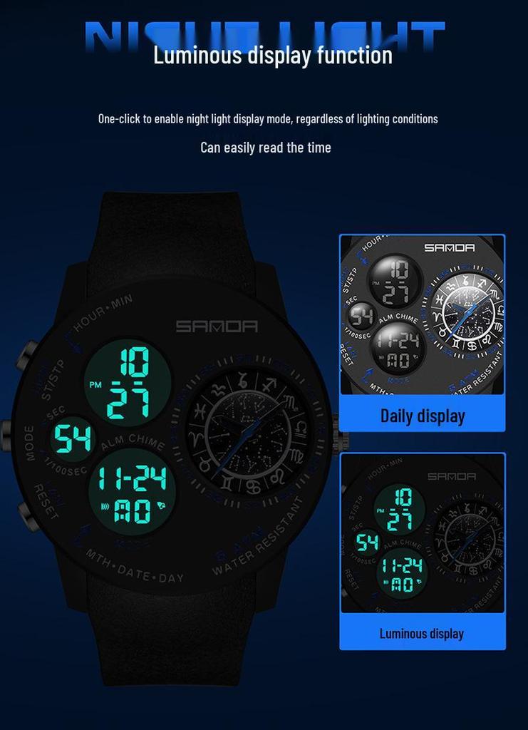 Sanda Men's Multifunctional 12 Constellation Dial Waterproof Electronic Watch