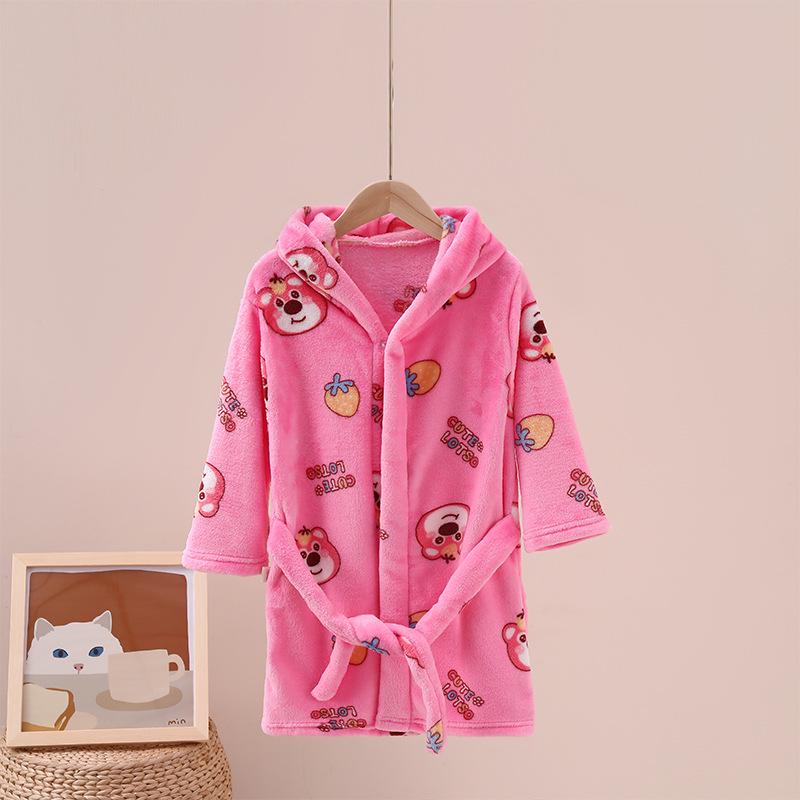 Children's Cartoon Coral Fleece Bathrobe - Flannel Robe for Boys & Girls, All Seasons