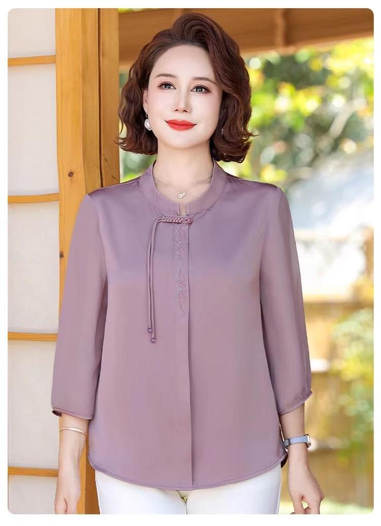 Women's Chinese Style Xiangyunsha Shirt - Mom's Summer 2026 Collection for Middle-Aged and Elderly