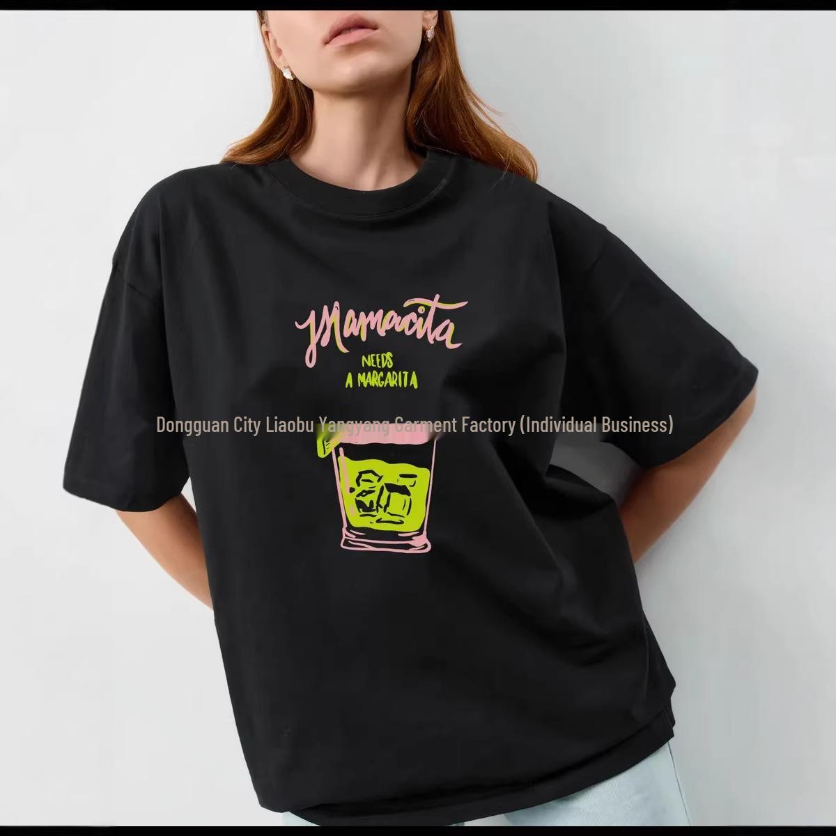 100% Cotton Oversized Short-Sleeve T-shirt: Stylish, Comfortable, American-Style for Women S чёрный