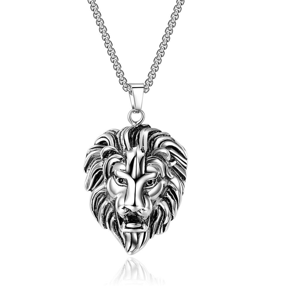 Lion Head Pendant, Stainless Steel Necklace, Men'S And Women'S Hipster Personality Pendant, Nightclub Hip-Hop Dance Long Shirt Chain