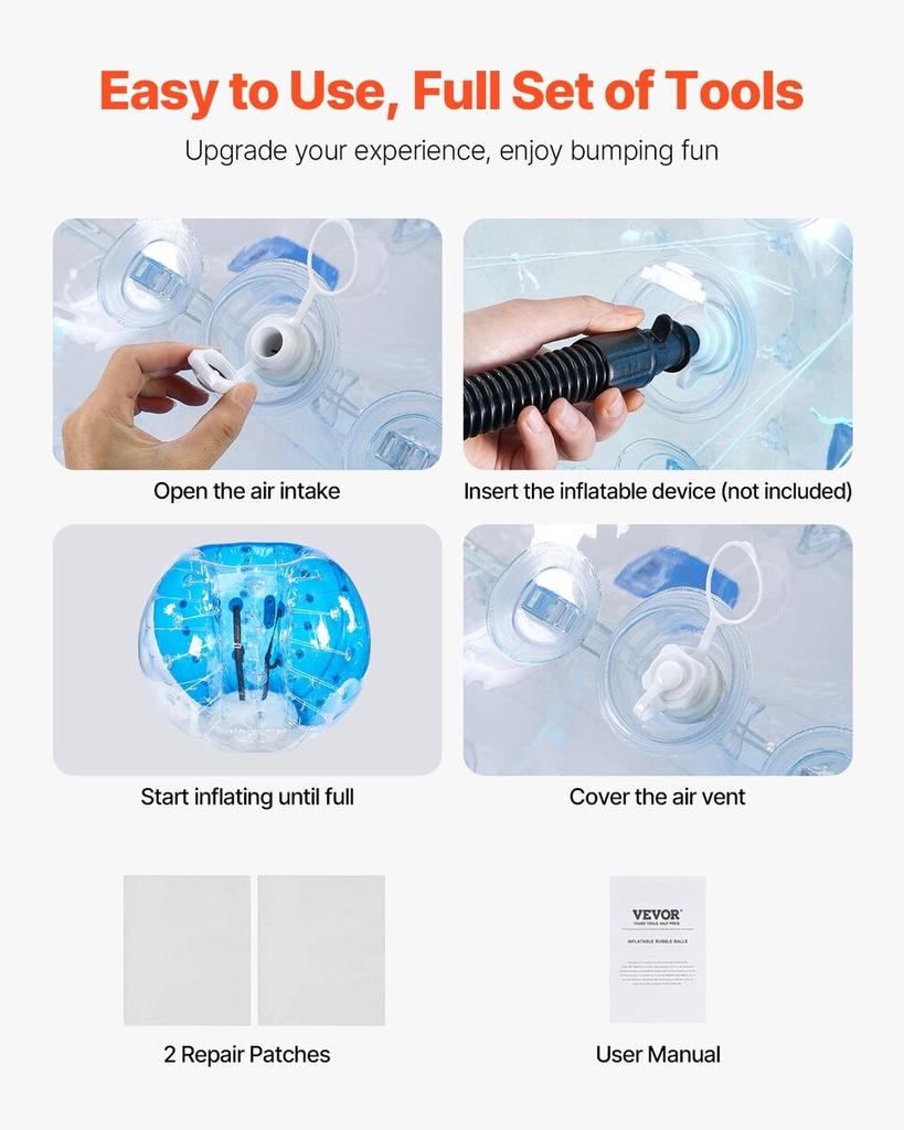 Inflatable Bumper Balls 2-Pack, 5FT/1.5M Body Sumo Zorb Balls for Teen & Adult, 0.8mm Thick PVC Human Hamster Bubble Balls for Outdoor Team Gaming