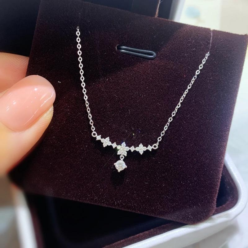 Dongdaemun Shiny Diamond Flower Necklace for Women - Simple, Sweet Korean Style Clavicle Chain