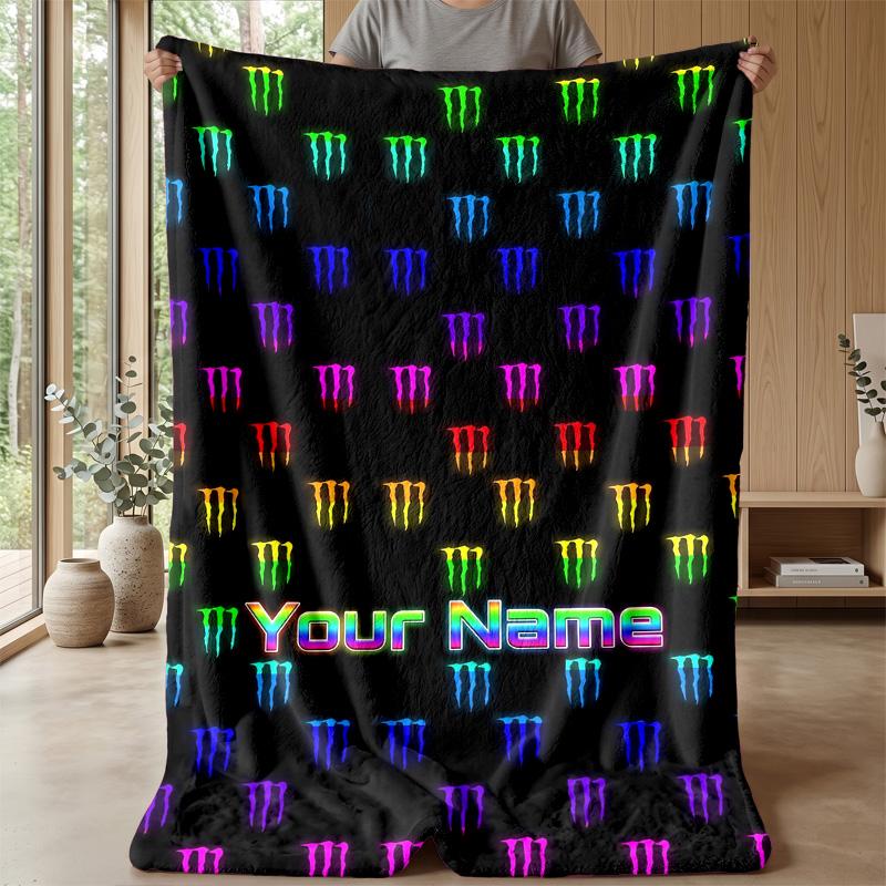Coperta in Flanella Personalizzata Monster Energy Stampa il Tuo Nome Testo Coperta Morbida Calda Regalo di Festa