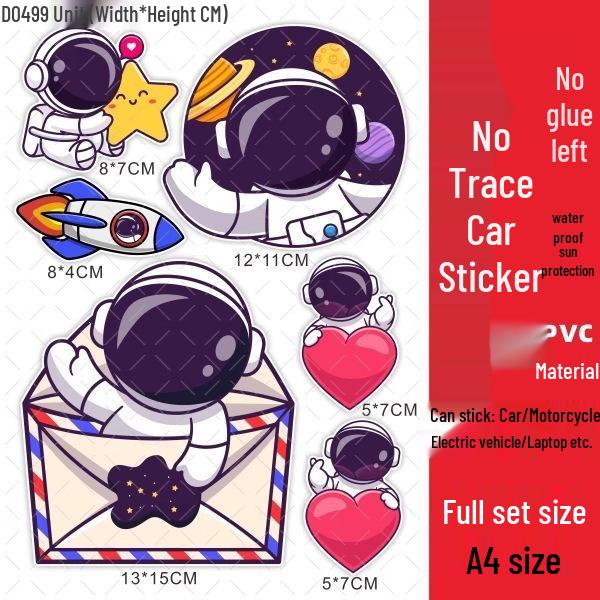 Astronaut Waterproof Scooter Stickers - Creative Scratch Cover for Yadea Aima Tai Ling Electric Battery Vehicles