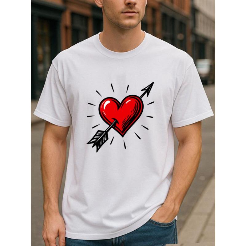 

European sizes Valentine S Day Minimalist Heart-Shaped Trendy Men S Print Short-Sleeved T-Shirt | Regular Fit, Sweat-Absorbing and Quick-Drying 4XL білий