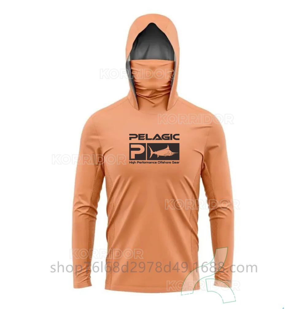 Pelagic Long Sleeve Fishing Suit Ice Silk Face Towel Hoodie Quick Drying Breathable Sunscreen Thin T-Shirt UPF50 +