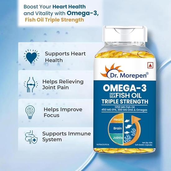 DR. MOREPEN Combo of Omega 3 fish oil capsules softgel 1250 mg and COD capsules for Men & women, 260 grams