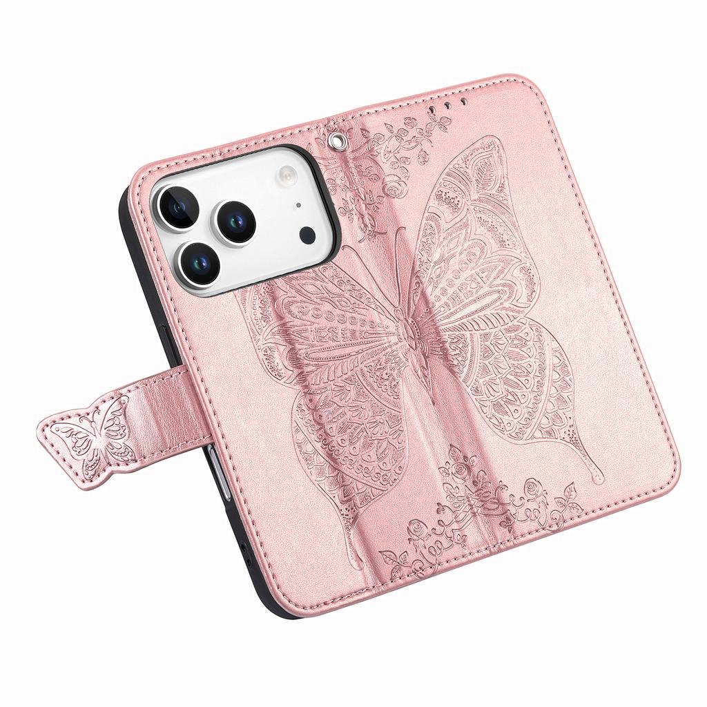 For iPhone 17 Pro Max Case with Strap Butterfly Pattern PU Leather Wallet Phone Cover