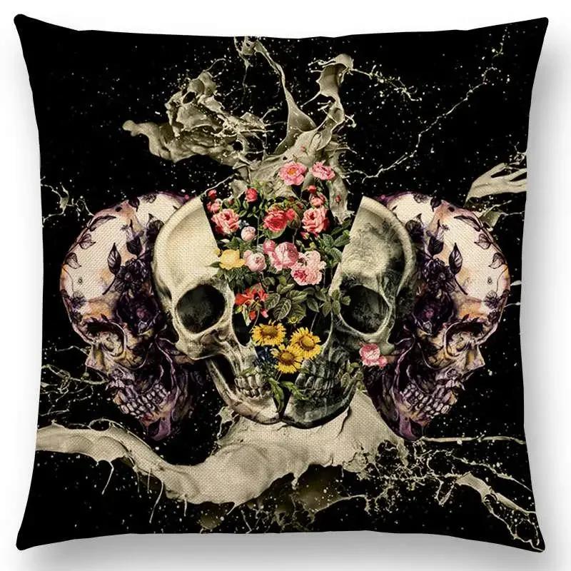 Latest Gorgeous Death Beautiful Skull Floral Garden Colorful Flower God Meaning of Life Cushion Cover Car Sofa Throw Pillow Case