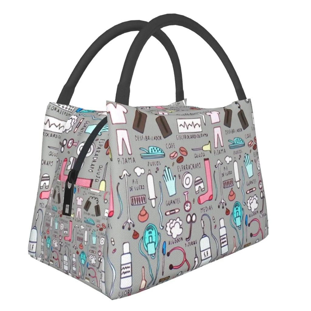 Doctors Nurse Print Cooler Bag Waterproof Oxford Cloth Portable Thermal Insulated Lunch Bags for Women Convenient Food Bags