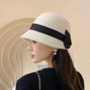 Hepburn style silk bow basin hat for women Autumn-winter Australian wool felt hat delicate and elegant fisherman hat