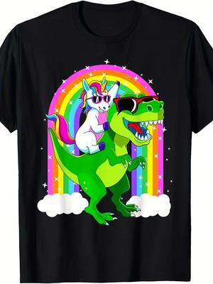 Unicorn Riding Trex Dinosaur T Rex Men Gift Unisex T-ShirtSame Style for Men and 2025 Summer Short-s
