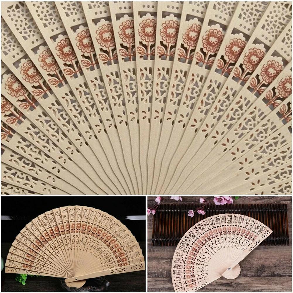 8palcový skládací ruční ventilátor zapuštěný vonné dřevo na svatbu Santalové dřevo klasické čínské Im S4J8