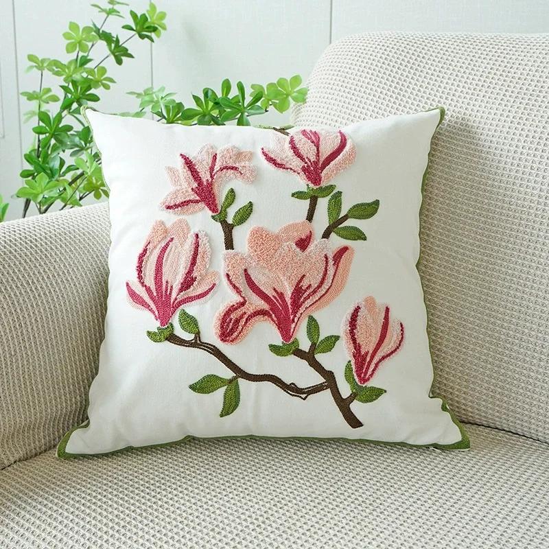 45X45Embroidery Pillowcase Pillow Cover Luxury Flower Nordic Vintage Style Cushion Covers Home Living Room Sofa Couch Seat Decor