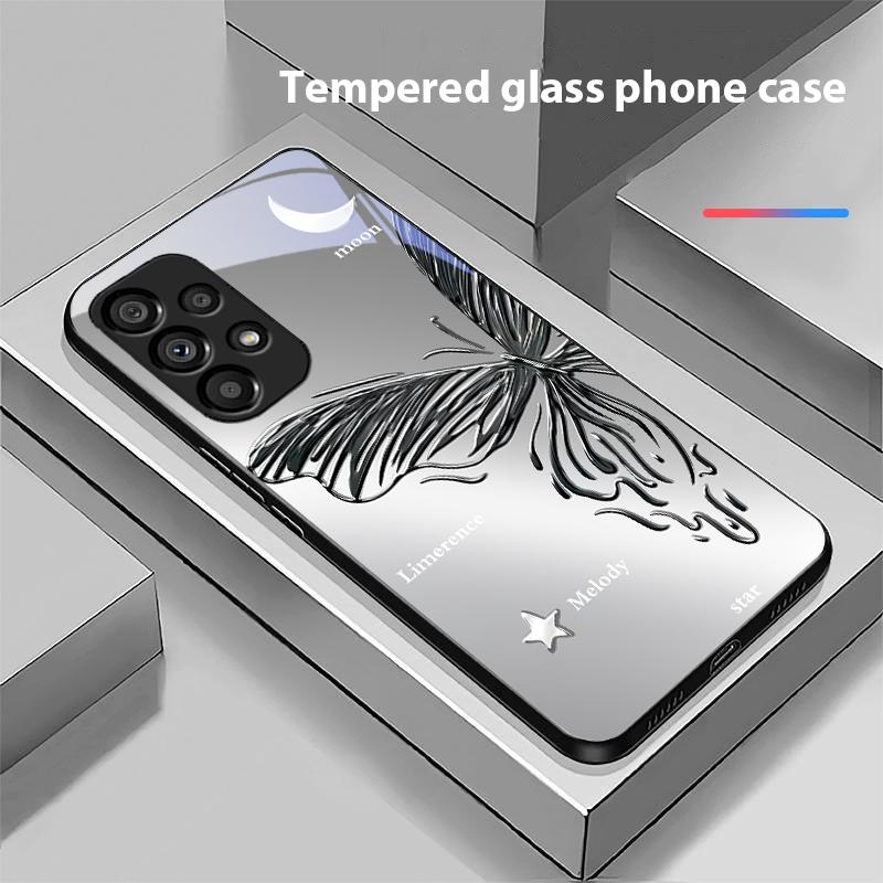 Metallic Butterfly For Samsung Galaxy S10 20 Plus 21 FE 22 23 24 FE 25 Ultra Black Tempered Glass Phone Case Hard Shell