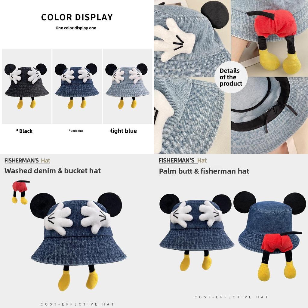 Mickey Mouse Denim Bucket Hat With Breathable Uv Protection For Summer Fashion Accessories