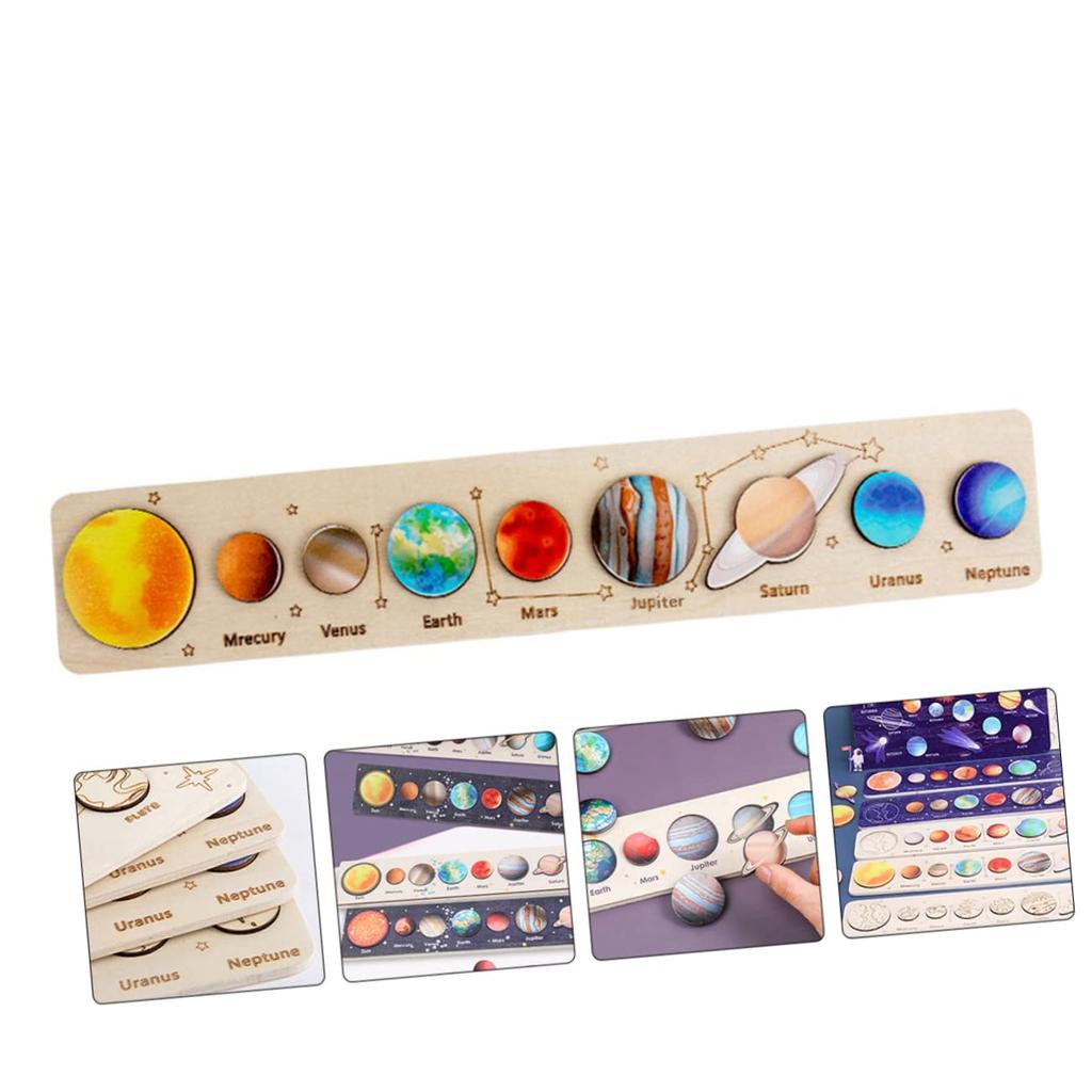 Abaodam Wooden Solar System Puzzle Set, Planet Matching Board, 40x7x2cm, Educational for Kids Ages 3-5, Develops Hands-On Skills, Planet Recognition,