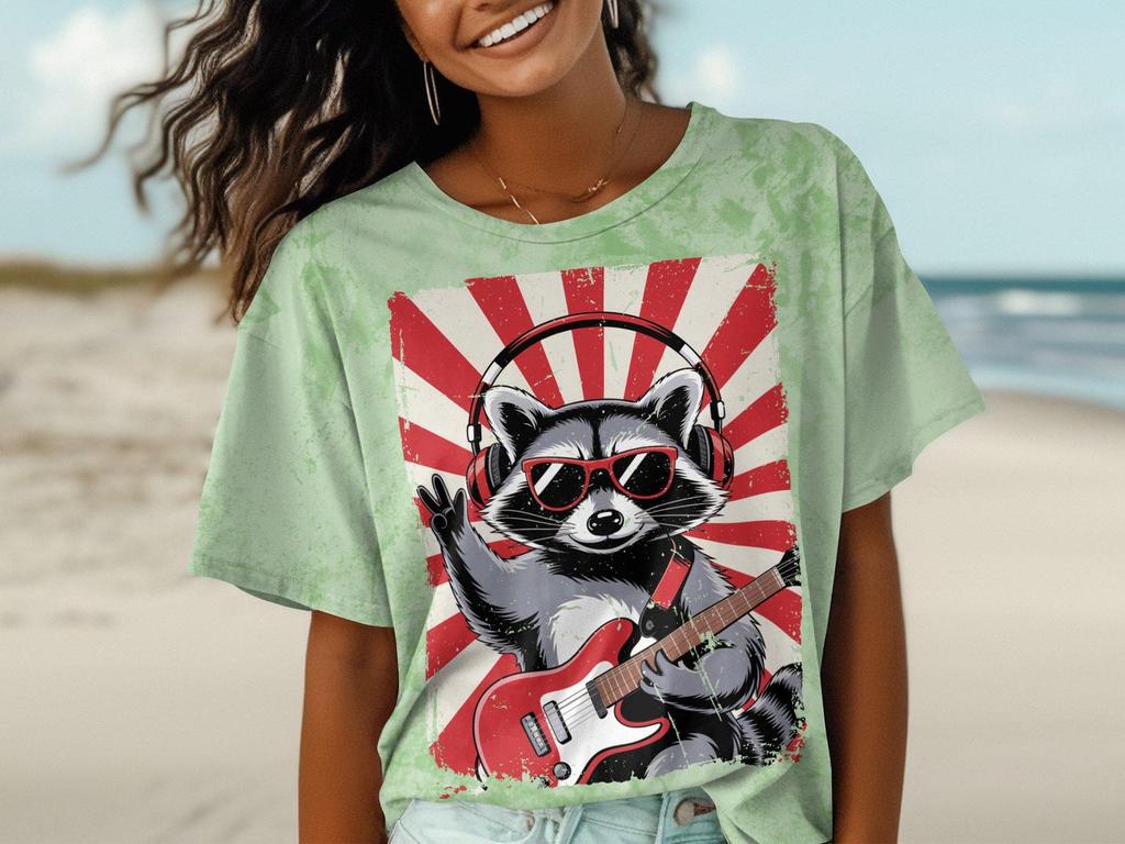 Comfort Colors Cool Raccoon Playing Guitar T-Shirt, Rocking Raccoon Tee, Cute Animal Music Lover Shirt, Fun Graphic Tee, Gift for Music Fans