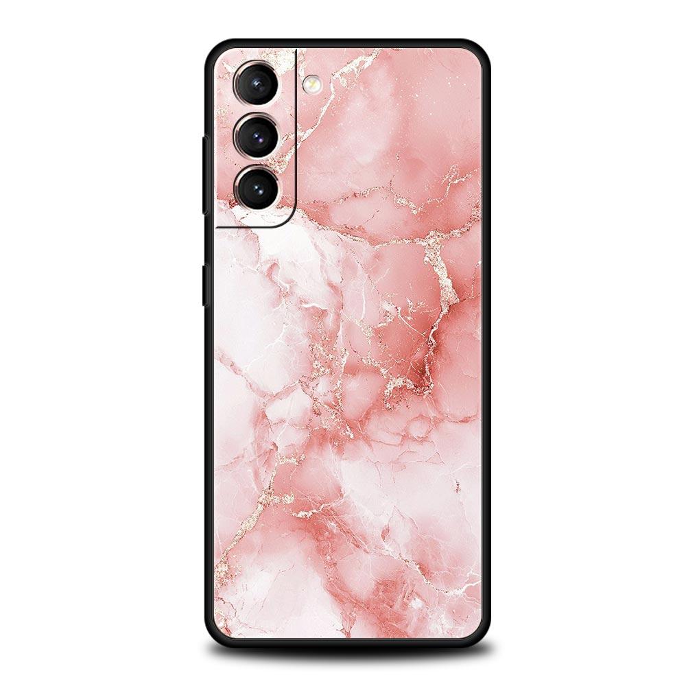 Phone Case For Samsung Galaxy S25 Edge S24 S23 S22 S21 Ultra S20 FE 5G S10 S10E S9 Plus Soft TPU Cover Fashion Gold Pink Marble