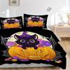 3pcs Cartoon Cat & Pumpkin Trick or Treat Print Bedding Set (1 Cover + 2 Pillowcases, Without Inserts), This Printed Bedding Set is Soft and