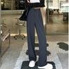 Spring and Autumn Solid Casual Wide Leg Pants Women Fashion Elegant Loose High Waist Trousers Women Straight Slim Fit Fashion Ladies Long Pants 25893