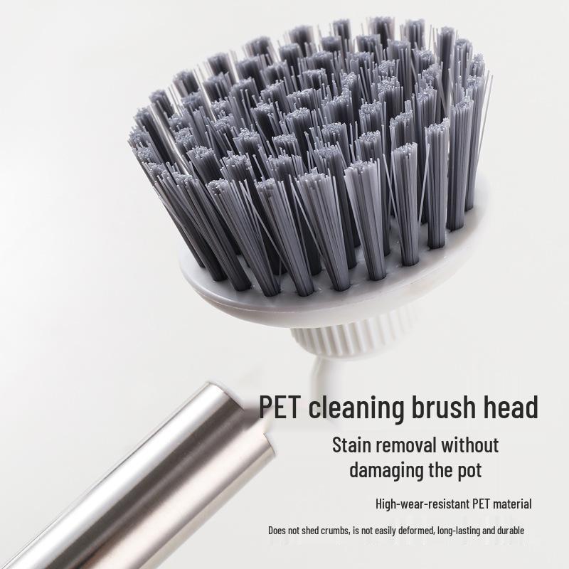 Stainless Steel Long-Handle Pot Scrubbing Brush - Large Size Dishwashing Tool