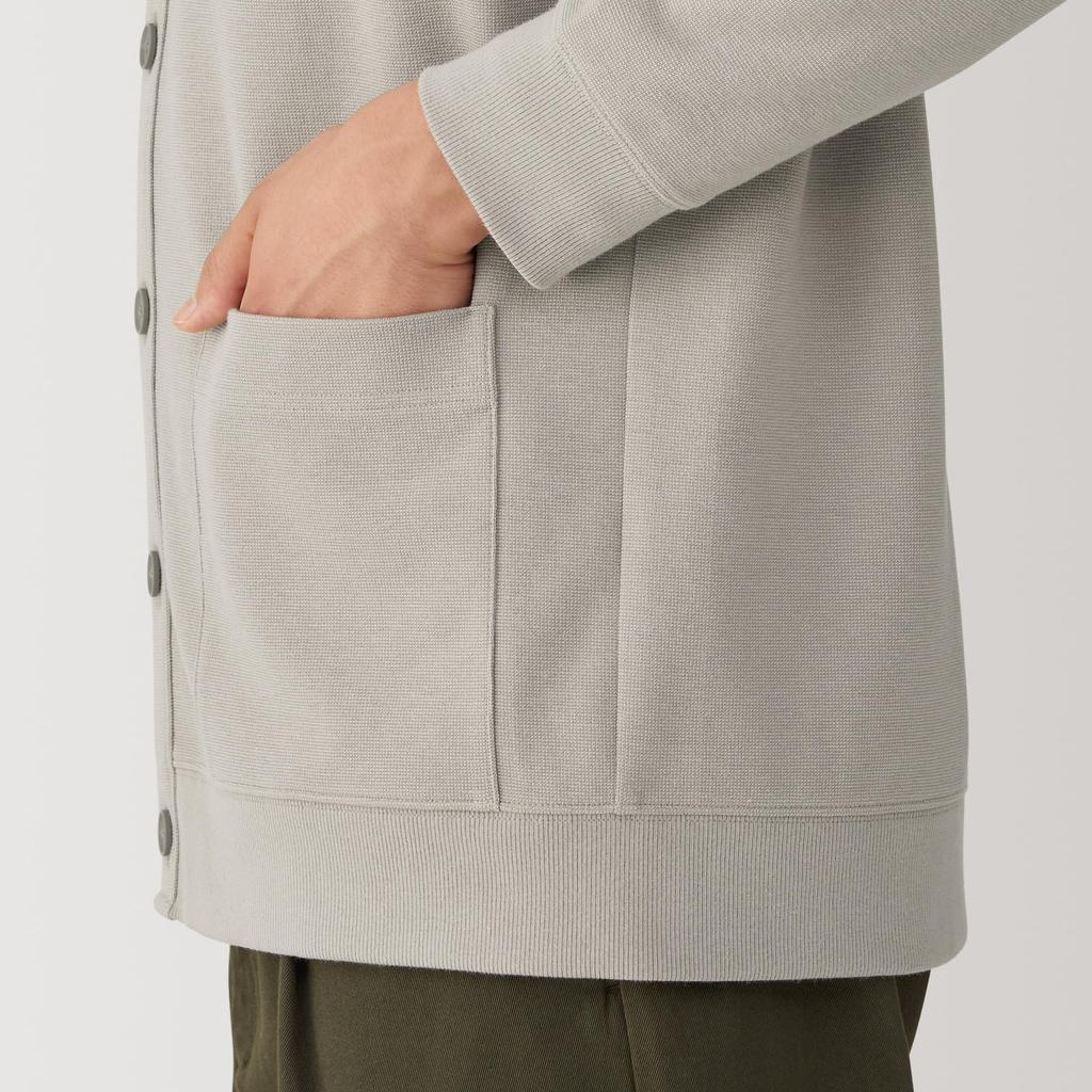 MUJI Milan Rib Size AB1NFA4A Men's Double-Knit V-Neck Cardigan, Gray, S,