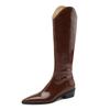 Fashion Women's new autumn and winter pointed leather cowhide heel, extra large and knee high, side zippered western boots