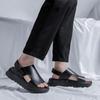 Fashion Men Sandals Summer 2025 New Casual Leather Outdoor Walking Shoes Non-slip Open-toe Platform Sandals Comfy Soft Roman Slides