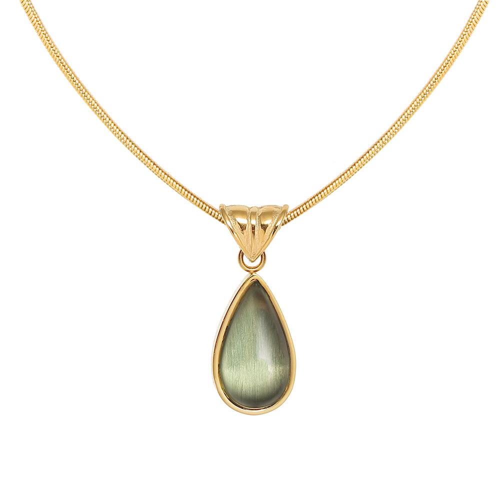 Fenny 18K PVD Plated Fashion Green Water Drop Zirconia Pendant Blue Ocean Snake Bone Chain Necklace Stainless Steel Jewelry серебряный