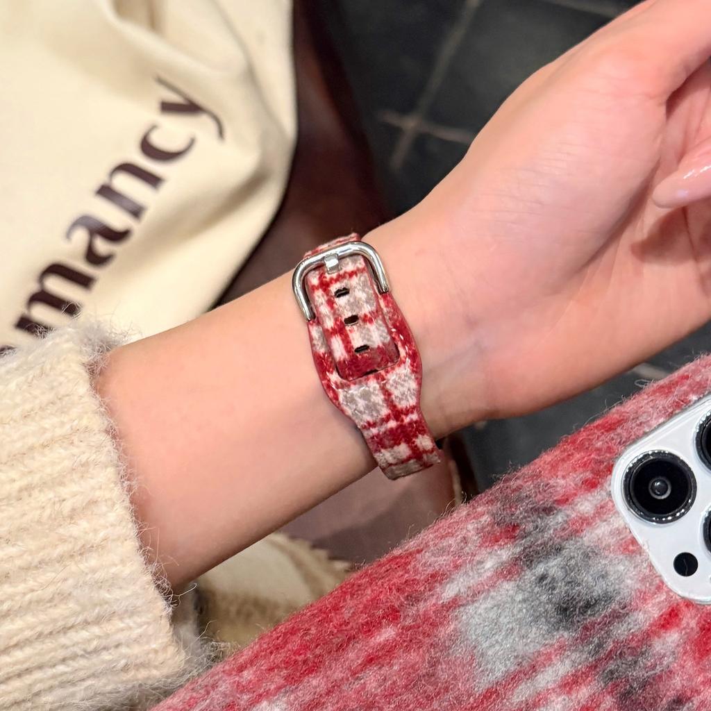 Pattern Design Wool Leather Strap for Apple Watch Series 11 10 42mm / 9 8 7 41mm / SE3 SE2 SE 6 5 4 40mm / 3 2 1 38mm Watch Band