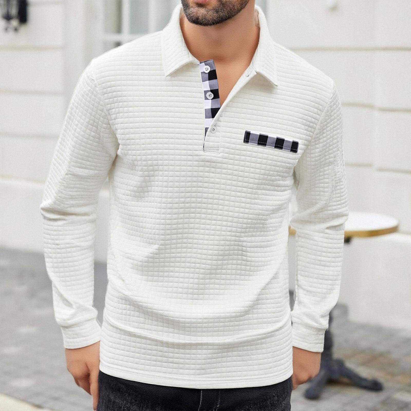 

Men s Lapel Single Breasted Small Plaid Top Casual Sports Long Sleeved Top XL белый