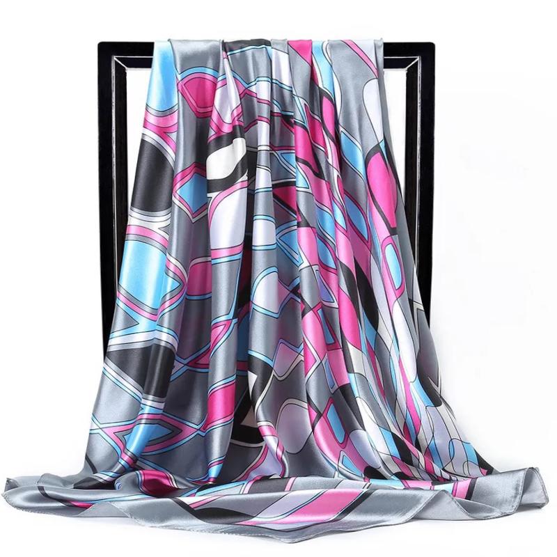 Fashion Scarves For Women Print Silk Satin Head Scarf Female 90cmx90cm Luxury Brand Square Shawl Large Hijab Scarfs For Ladies