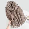 Korean Style High End Plaid Tassel Simple Scarf for Women Autumn and Winter Warm Shawl Fashion Imitation Cashmere Scarf
