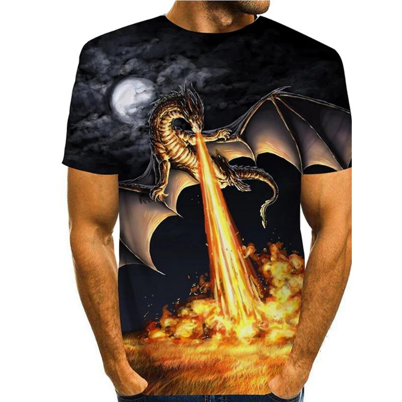 Summer Street Style Fashion Men's T-shirt Urban Everyday Casual Short-sleeved Top 3D Dragon Print Men's Outdoor T-shirt
