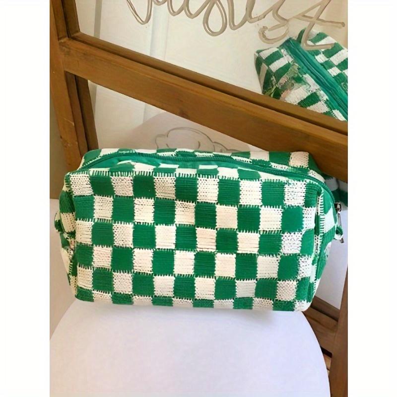 

1Pc Blue and White Knitted Soft Classic Waterproof Large Capacity Travel Portable Classic Octagonal Bag Makeup Bag for Women Girls, зелёный