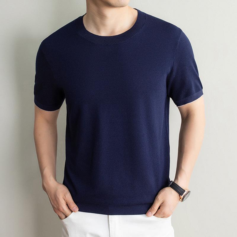 Men's Cool Breathable Tencel Lyocell Knit T-Shirt - Round Neck, Short Sleeves, Casual, Summer Silk Top