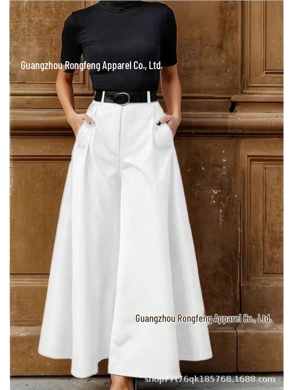 Women's High-Waisted Drapey Cotton Linen Culottes - Artistic Wide-Leg Cropped Pants for Spring/Autumn 2024