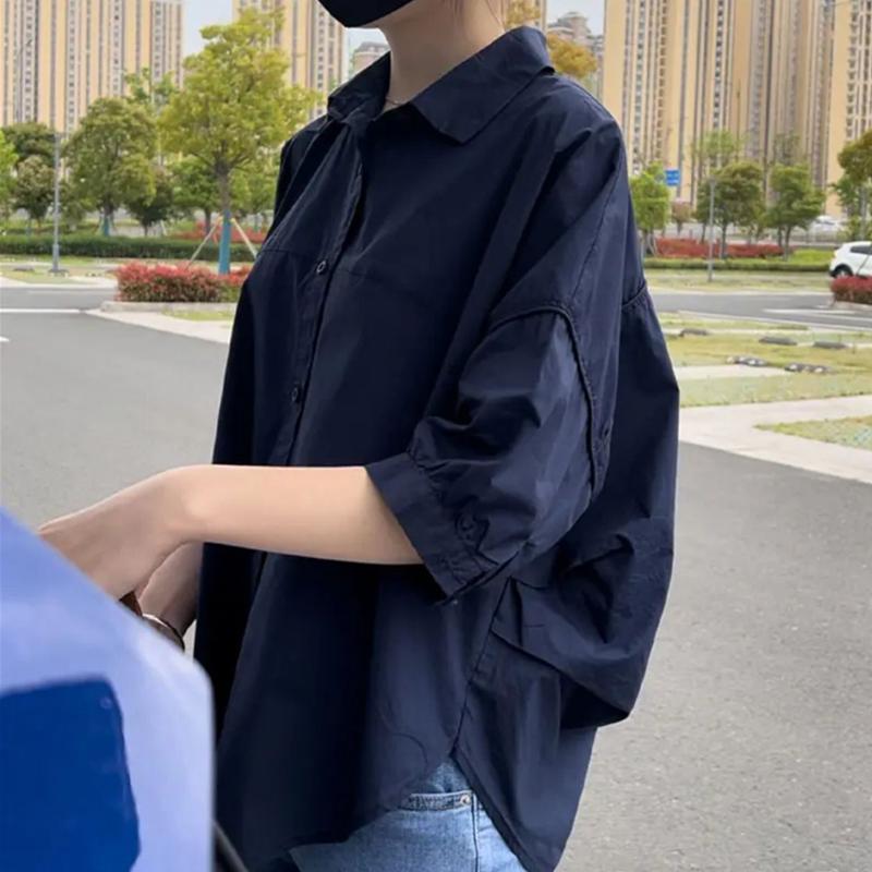 Women'S Loose  Irregular Casual Solid Color Long Sleeve Thin Shirt