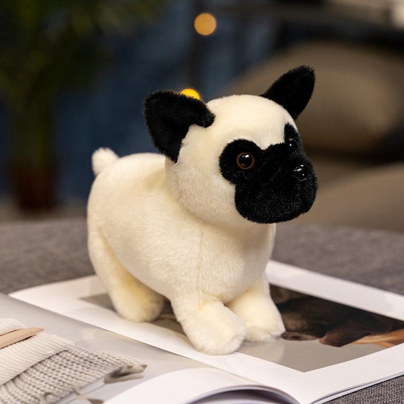 Cute Standing Black Puppy Dog Doll Plush Toy Bulldog Doll Boy Soothing Doll