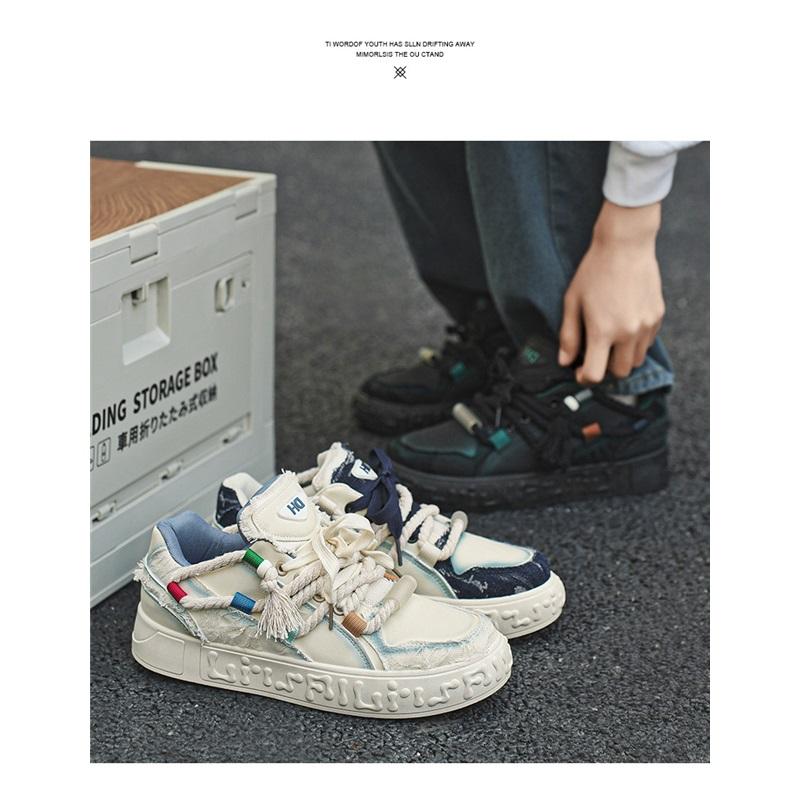 Sneakers Patchwork di Jeans Scarpe Casual con Lacci e Plateau
