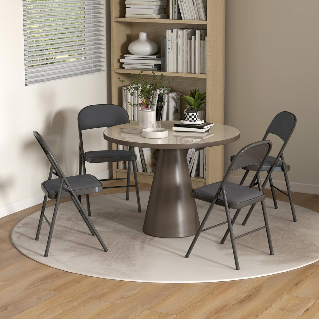 Folding Indoor Chairs, Set of 4, Velvet Seats, Steel Frame, Dark Grey