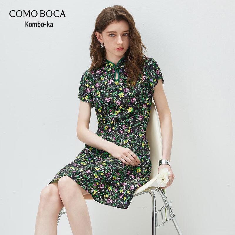 Komongboka 2026 Summer Mulberry Silk New Chinese Style Short Sleeve Dress S цветочные печати